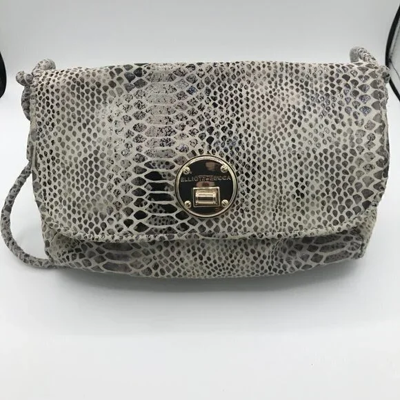Elliott Lucca Gray Snakeskin Leather Style Pocket Double Handle Shoulder Bag - Picture 15 of 16